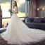 Affordable White Wedding Dresses 2018 A-Line / Princess Strapless Sleeveless Backless Lace Appliques Flower Pearl Ruffle Chapel Train