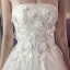 Affordable White Wedding Dresses 2018 A-Line / Princess Strapless Sleeveless Backless Lace Appliques Flower Pearl Ruffle Chapel Train