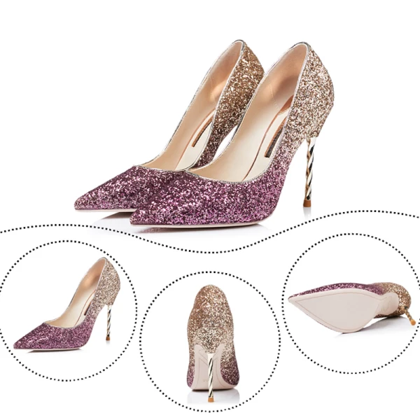 Sparkly Champagne Pumps 2018 Paljett Polyester 10 cm Stiletthæler Spisse Pumps