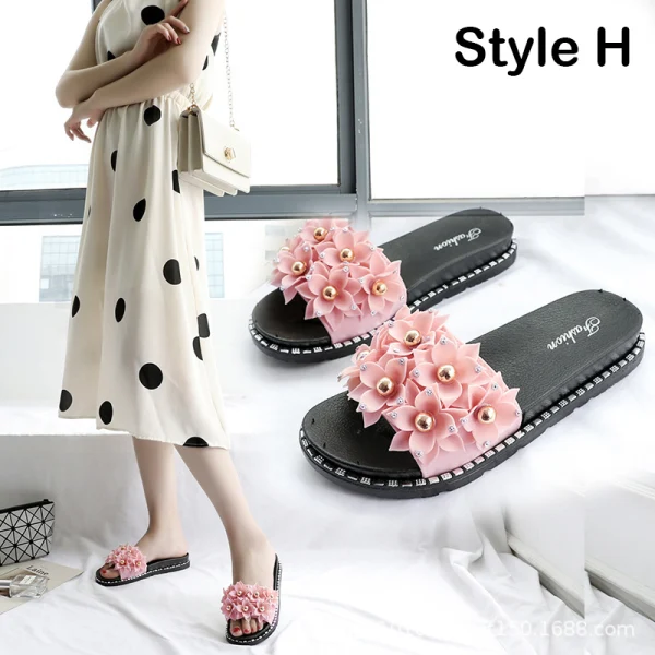 Abordable Rougissant Rose Désinvolte Plage Pantoufle & Tongs 2020 Fleur Perle Paillettes Peep Toes / Bout Ouvert Plate Chaussures Femmes