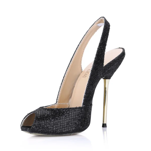 Chic / Belle Argenté Paillettes Slingbacks Sandales Femme 2020 11 cm Talons Aiguilles Peep Toes / Bout Ouvert Sandales