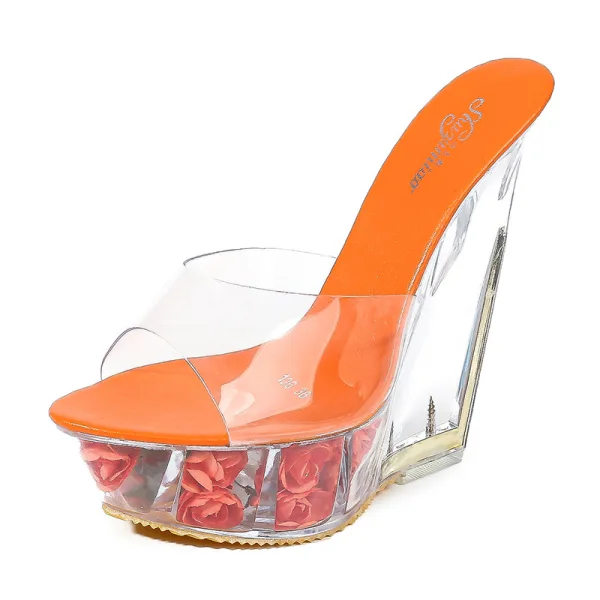 Transparent Yellow Rave Club Womens Sandals 2020 15 cm Wedges Open / Peep Toe Sandals