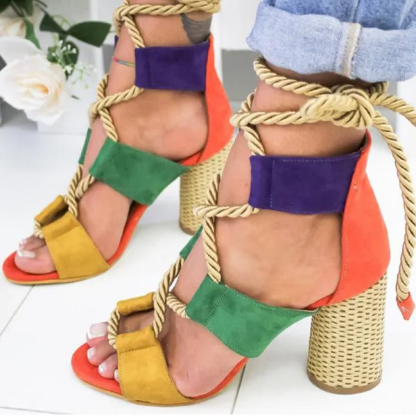 Fashion Yellow Street Wear Beach Womens Sandals 2020 Ankle Strap 7 cm Thick Heels Open / Peep Toe Sandals