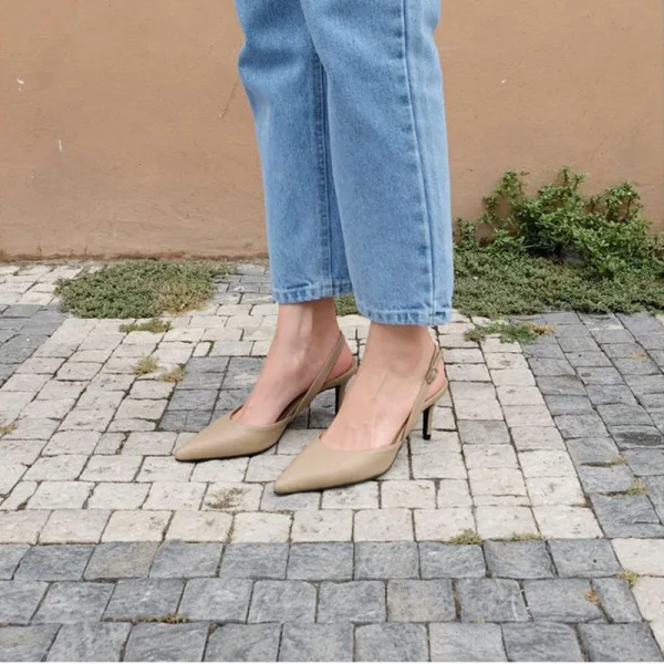 Simple Bureau OL Noire Slingbacks Sandales Femme 2020 10 cm Talons Aiguilles À Bout Pointu Sandales