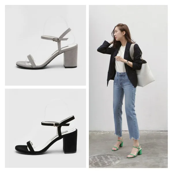 Schlicht Grün Büro OL Wildleder Sandalen Damen 2020 8 cm Thick Heels Peeptoes Sandaletten