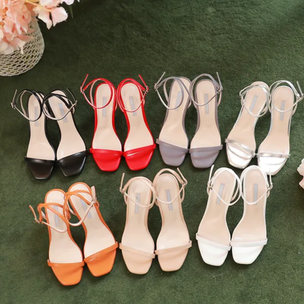 Modest / Simple White Street Wear Summer Womens Sandals 2020 Ankle Strap 10 cm Stiletto Heels Open / Peep Toe Sandals