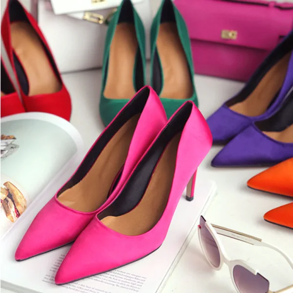 Simple Noire Demoiselle D'honneur Escarpins 2020 Satin 10 cm Talons Aiguilles À Bout Pointu Escarpins