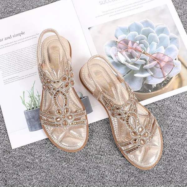 Bohemen Zilveren Zomer Straatkleding Rhinestone Pantoffel & Slippers 2020 Peep Toe Platte Damesschoenen
