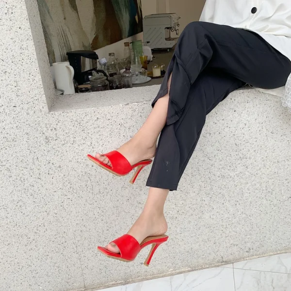 Schlicht Schwarz Freizeit Sandalen Damen 2020 10 cm Stilettos Peeptoes Sandaletten
