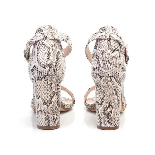 Modest / Simple Street Wear Snakeskin Print Womens Sandals 2020 Ankle Strap 10 cm Thick Heels Open / Peep Toe Sandals