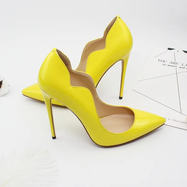 Snygga / Fina Svarta Kontors OL Lackläder 2020 12 cm Stilettklackar Spetsiga Pumps