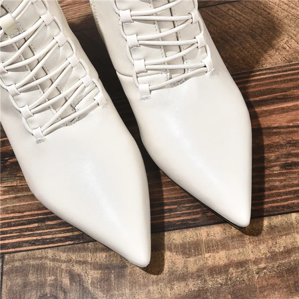 Fashion Black Street Wear Ankle Womens Boots 2020 Leather 7 cm Stiletto Heels Pointed Toe Boots
