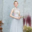 Chinese style Grey Embroidered Bridesmaid Dresses 2021 A-Line / Princess High Neck Short Sleeve Backless Tea-length Bridesmaid Wedding Party Dresses