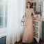 Chinese style Elegant Blushing Pink Embroidered Bridesmaid Dresses 2021 A-Line / Princess Scoop Neck 3/4 Sleeve Floor-Length / Long Wedding Party Dresses