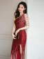 Scintillantes Sexy Bordeaux Paillettes Robe De Soirée 2021 Trompette / Sirène Une épaule Perlage Sans Manches Dos Nu Train De Balayage Soirée Robe De Ceremonie