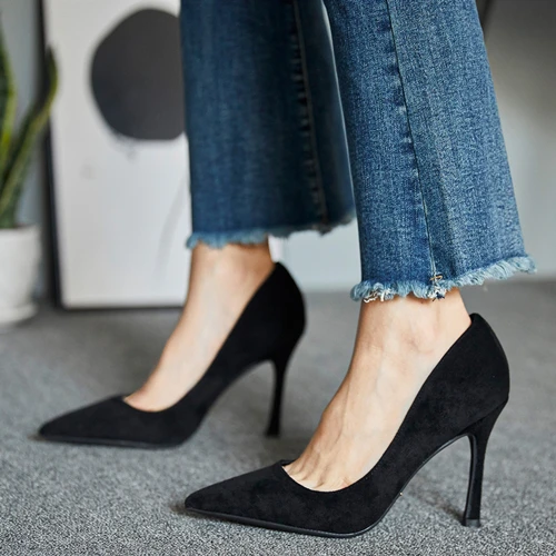 Modest / Simple Burgundy Office OL Suede Pumps 2021 10 cm Stiletto Heels Pointed Toe High Heels