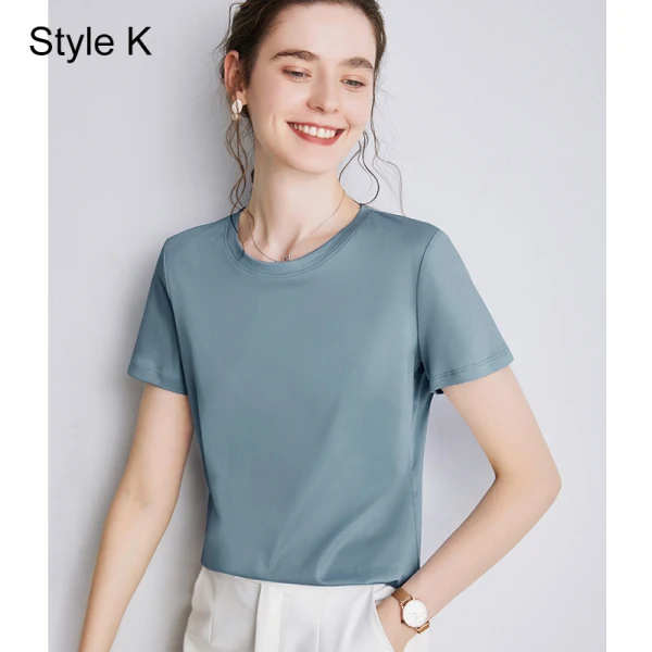 Simple OL Désinvolte Lavande Ordinaire T-Shirts 2021 Encolure Dégagée Coton Manches Courtes Hauts pour Femmes T-shirt