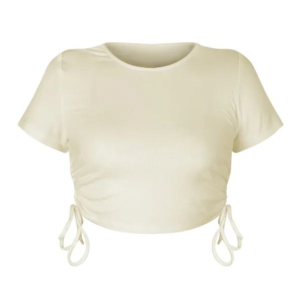 Sexy White Summer Street Wear Outdoor Sports Gymnasium Tight Women Tank 2021 Scoop Neck Short Sleeve Sweatshirts