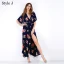 Summer Black Street Wear Beach Floral Maxi Dresses 2021 V-Neck Short Sleeve Women Dresses