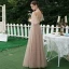 Charming Khaki Beading Sequins Backless Lace Flower Bridesmaid Dresses 2021 A-Line / Princess Short Sleeve Floor-Length / Long Bridesmaid Wedding Party Dresses