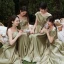 Modest / Simple Olive Green Satin Bridesmaid Dresses 2021 A-Line / Princess Short Sleeve Backless Floor-Length / Long Wedding Party Dresses