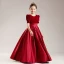 Elegant Black Suede Satin Birthday Flower Girl Dresses 2022 Ball Gown Scoop Neck Short Sleeve Sash Floor-Length / Long Flower Girl Dresses