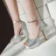 Sexy Silber Abend Pailletten Sandalen Damen 2021 Knöchelriemen 12 cm Thick Heels Peeptoes Sandaletten Hochhackige