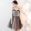 Chic / Belle Noire de retour Robe De Graduation 2018 Princesse Bretelles Spaghetti Sans Manches Courte Volants Dos Nu Robe De Ceremonie