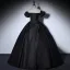 Elegant Black Prom Dresses 2022 Satin Ball Gown Off-The-Shoulder Puffy Short Sleeve Backless Floor-Length / Long Formal Dresses