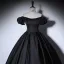 Elegant Black Prom Dresses 2022 Satin Ball Gown Off-The-Shoulder Puffy Short Sleeve Backless Floor-Length / Long Formal Dresses