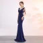 Chic / Belle Bleu Marine Robe De Soirée 2019 Trompette / Sirène V-Cou Perlage Cristal Sans Manches Dos Nu Longue Robe De Ceremonie