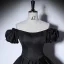 Elegant Black Prom Dresses 2022 Satin Ball Gown Off-The-Shoulder Puffy Short Sleeve Backless Floor-Length / Long Formal Dresses