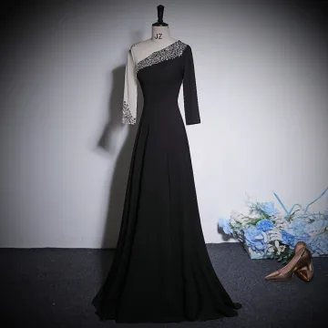 Vintage Retro Black Rhinestone Sequins Prom Dresses 2023 A Line Princess V Neck Long Sleeve Floor Length Long Prom Formal Dresses