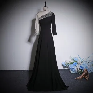 Vintage Negro Rhinestone Lentejuelas Vestidos De Gala 2023 A Line Princess V Cuello Manga Larga Largos Gala Vestidos Formales