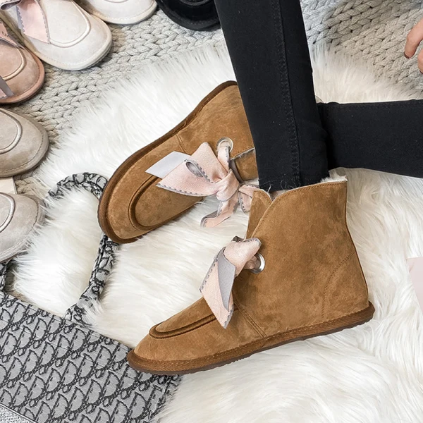 Lovely Butterfly Blushing Pink Snow Boots 2020 Woolen Leather Casual Outdoor / Garden Winter Flat Round Toe Suede Womens Boots