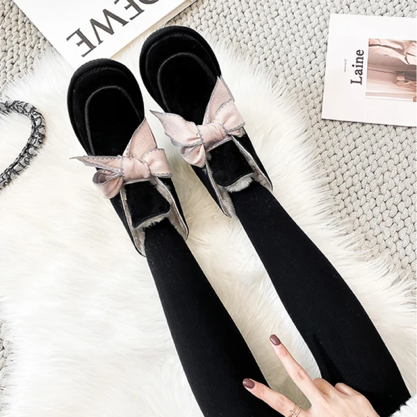 Lovely Butterfly Blushing Pink Snow Boots 2020 Woolen Leather Casual Outdoor / Garden Winter Flat Round Toe Suede Womens Boots