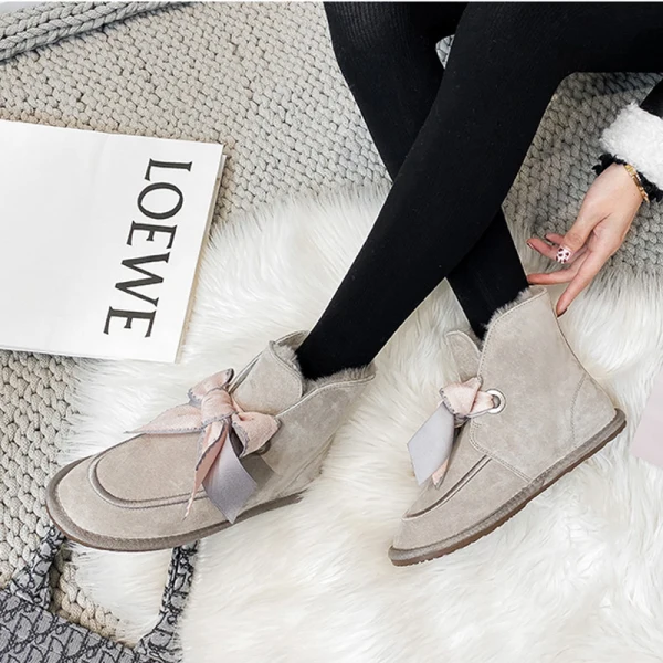 Lovely Butterfly Blushing Pink Snow Boots 2020 Woolen Leather Casual Outdoor / Garden Winter Flat Round Toe Suede Womens Boots
