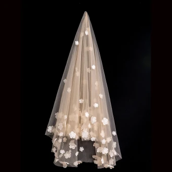 Chic Beautiful 2017 1 5 M White Champagne Appliques Tulle Lace Wedding Veils