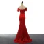 Amazing / Unique Red Evening Dresses  2017 Trumpet / Mermaid V-Neck Lace Beading Appliques Backless Evening Party Formal Dresses
