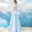 Chic / Beautiful Sky Blue Evening Dresses  2018 A-Line / Princess Floor-Length / Long Tulle Strapless Butterfly Appliques Backless Beading Evening Party Formal Dresses