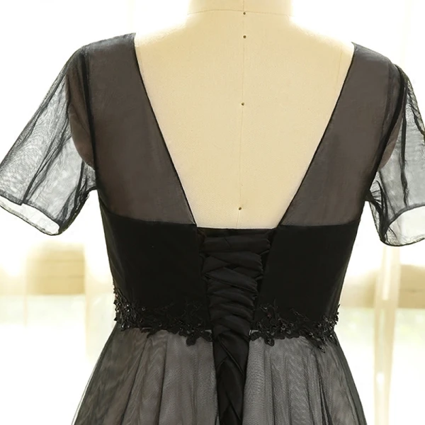 Luxury / Gorgeous Black Plus Size Evening Dresses 2018 A-Line / Princess Lace-up Tulle V-Neck Appliques Backless Beading Sequins Evening Party Prom Dresses