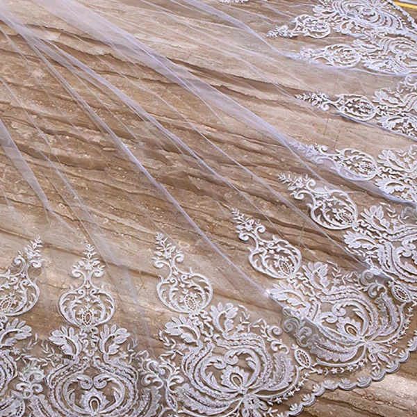 Chic / Beautiful White Tulle Royal Train Wedding Appliques 4 m Wedding Veils 2018