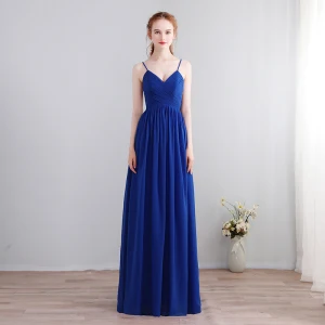 Charmant Sexy Longue Bleu Roi Robe De Soirée 2018 Princesse Chiffon V Cou Lacer Dos Nu Perlage Robe De Ceremonie