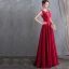 Modest / Simple Floor-Length / Long Burgundy Evening Dresses  2018 Charmeuse A-Line / Princess V-Neck Backless Beading Evening Party Formal Dresses