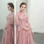 Chic / Belle Rougissant Rose Cathedral Train Robe De Soirée 2018 Princesse Tulle Col Haut Impression Soirée Robe De Bal