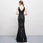 Unique Sexy Schwarz Asymmetrisch Abendkleider 2018 Mermaid Tülle V-Ausschnitt Rückenfreies Perlenstickerei Pailletten Festliche Kleider