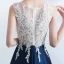 Chic / Beautiful Navy Blue Evening Dresses  2017 A-Line / Princess V-Neck Embroidered Backless Rhinestone Charmeuse Evening Party Party Dresses