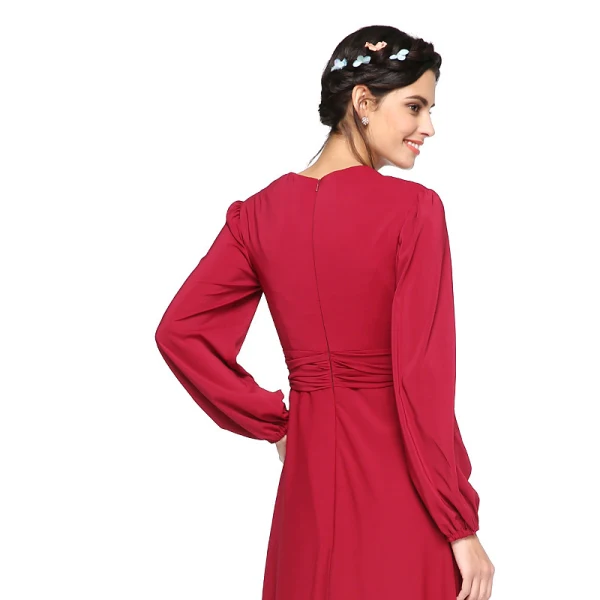 Modest / Simple Sexy Red Evening Dresses 2020 A-Line / Princess Floor-Length / Long Deep V-Neck Long Sleeve Puffy Cocktail Party Evening Party Formal Dresses