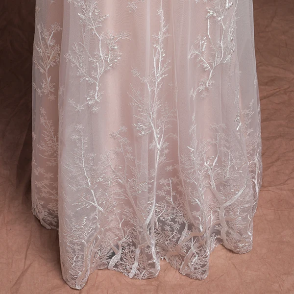 Classic Elegant Blushing Pink Plus Size Evening Dresses 2020 A-Line / Princess Floor-Length / Long Long Sleeve U-Neck Tulle 3D Lace Appliques Embroidered Evening Party Formal Dresses