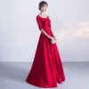 Chic / Beautiful Red Evening Dresses  2017 A-Line / Princess U-Neck Charmeuse Appliques Backless Beading Handmade  Evening Party Formal Dresses